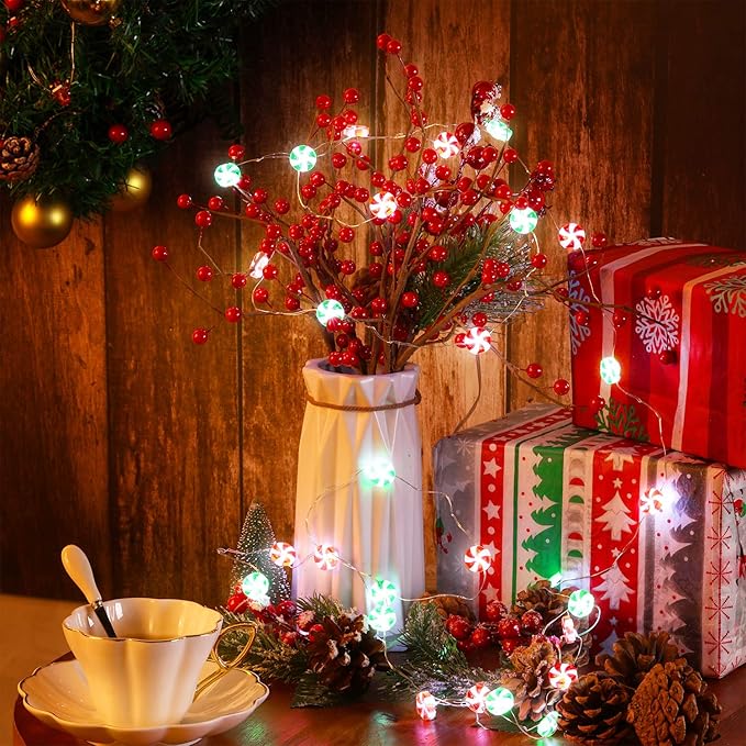 Mudder Candy String Lights Decorarion 10ft with 30 LED 8 Modes Battery Powered Gifts Fairy Lights for Party Classroom Festival Wedding Birthday Bedroom Home Outdoor Indoor(Red and Green)