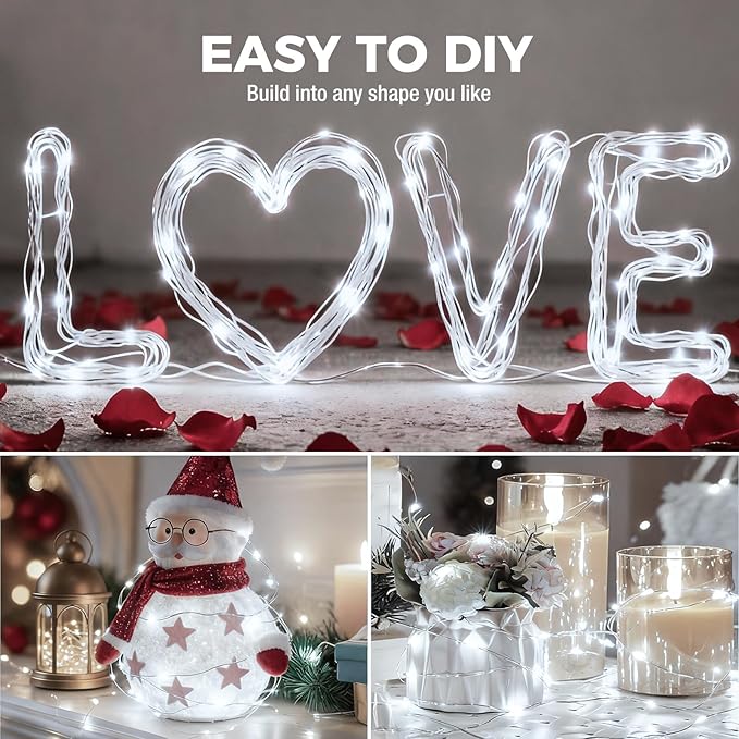 litogo 50 Pack 7FT 20 LED Fairy Lights Battery Operated, 3 Lighting Modes, Bulk Mini Twinkle String Lights Waterproof Silver Wire for Weddings Mason Jars Party Christmas Decorations-Cold White