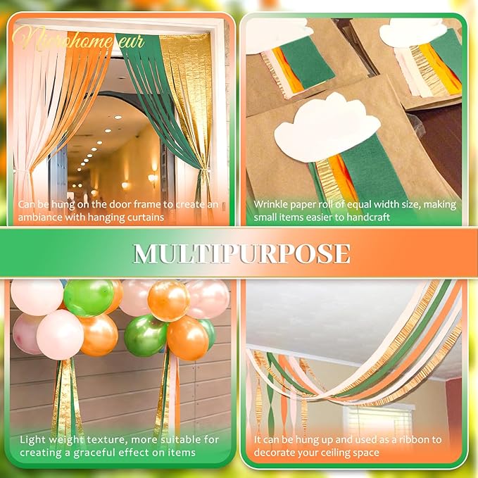 NICROHOME EUR Little Cutie Baby Shower Decorations, 8 Rolls Citrus Orange Green Pink Gold Crepe Paper Streamers, 82 ft Long