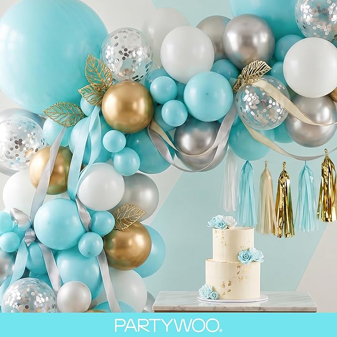 PartyWoo Teal Balloons 152pcs Different Sizes Pack of 18 12 10 5 Inch Turquoise Dark Teal Balloon Arch Kit for Baby Shower Gender Reveal Graduation Mermaid Birthday Pool Party Decorations Blue-Y69