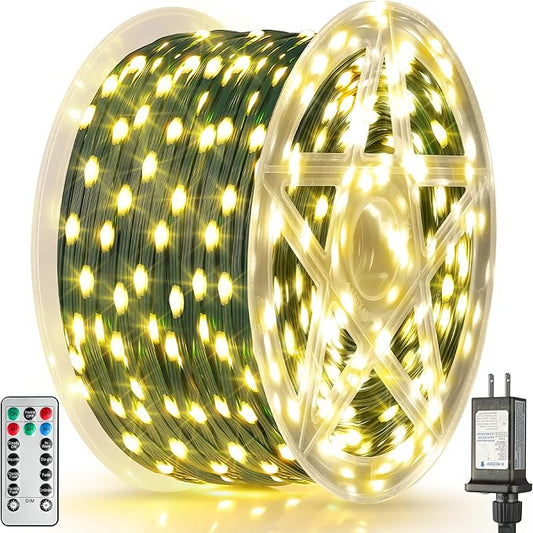 Larkvue 344FT 1050 LEDs String Lights with Remote, Dimmable 8 Modes Timer & Memory Function Fairy Rope Light for Christmas Indoor Decor-Warm White