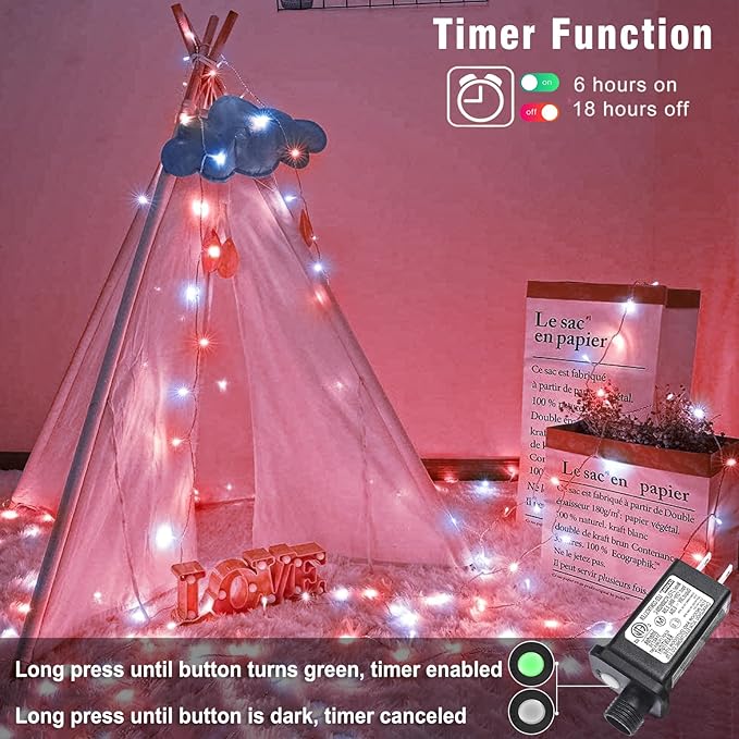 100FT 300 LED Outdoor String Lights, Plug in Christmas Lights Indoor Waterproof with 8 Modes, Connectable Twinkle Fairy Lights Clear Wire for Bedroom Home Wedding Patio Decorations, Red and White
