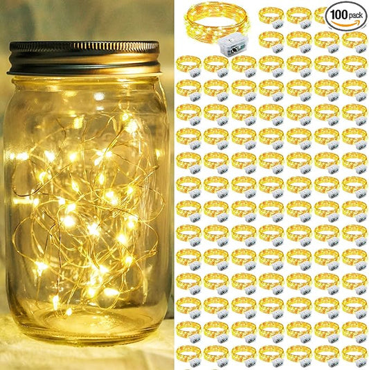 100 Pack Fairy Lights 7Ft 20 LED Twinkle String Lights 3 Modes Battery Operated Waterproof Firefly Starry for Mason Jar Wedding Birthday Party Table Centerpieces Bedroom Christmas,Warm White