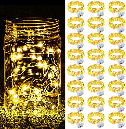 24 Pack Fairy Lights Battery Operated, 7FT 20 Mini LED Fairy Lights Silver Wire Twinkle Lights for DIY, Parties, Wedding, Bedroom, Christmas Decoration (Warm White)