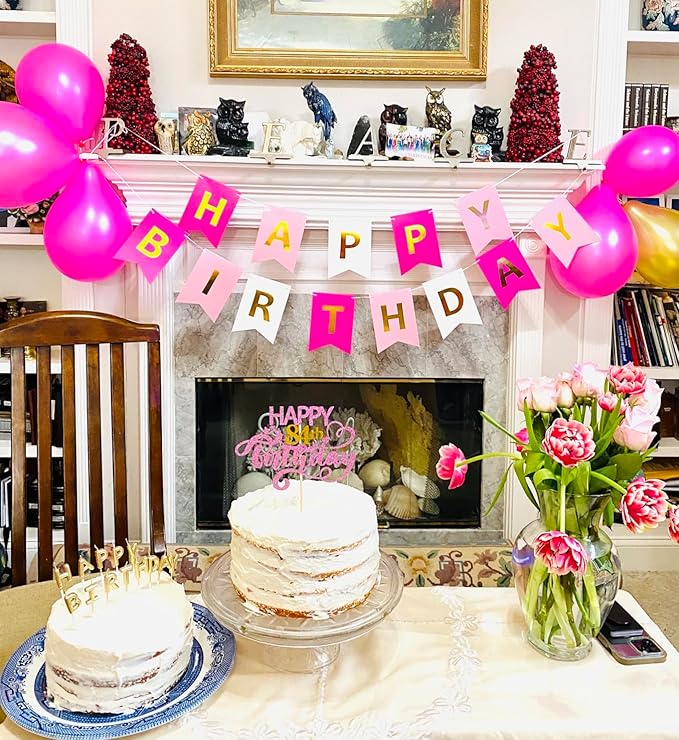 Happy Birthday Banner Birthday Party Supplies Garland Decorations Pink White Light Green Birthday Signs Nursery Hanging Decor (Tricolor)