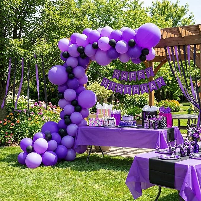 RUBFAC 135pcs Purple Balloons, Latex Lavender Lilac Balloon Different Sizes 18 12 10 5 Inch for Garland Arch Birthday Baby Shower Anniversary Wedding Masquerade Party Decoration