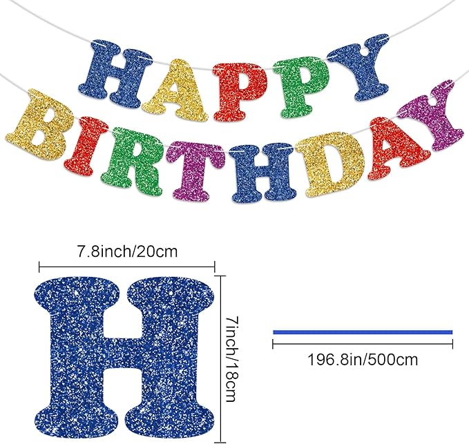 Colorful Happy Birthday Banner Birthday Party Decorations Happy Birthday Banner Bunting Garland Sign for Kids Boys Girls Adults Birthday Baby Shower Celebration Party Backdrops Supplies