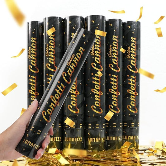 [6 Pack] 12 Inch Confetti Cannon Party Poppers Gold，LUMAFIZZ Confetti Shooters Blaster for Birthday Graduation Wedding Christmas New Year’s Eve and Any Celebrations