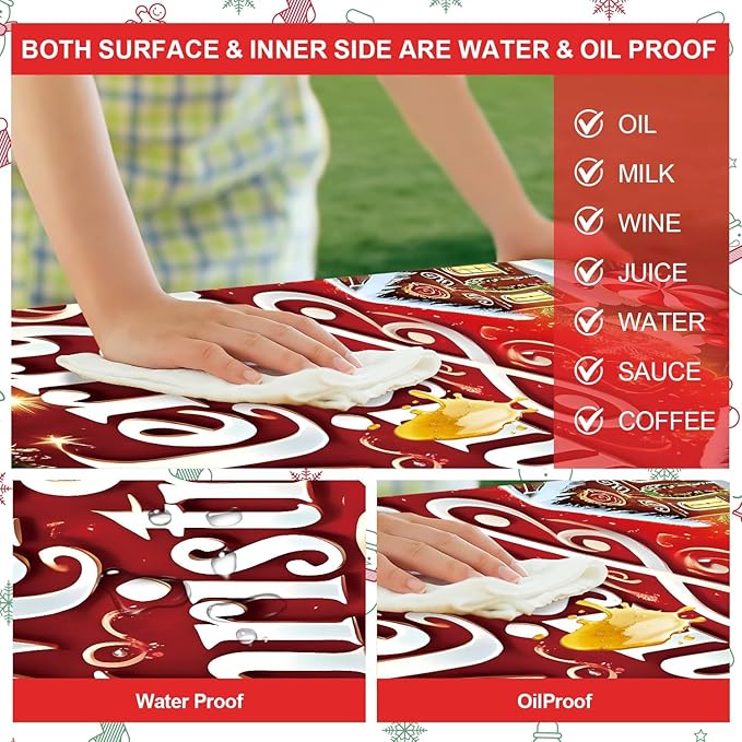Picnic Table Cover with Bench Covers Set of 3, Elastic Fitted Tablecloth for 6 Foot Tables, Washable Polyester Tablecloths for Camping, Indoor & Outdoor
