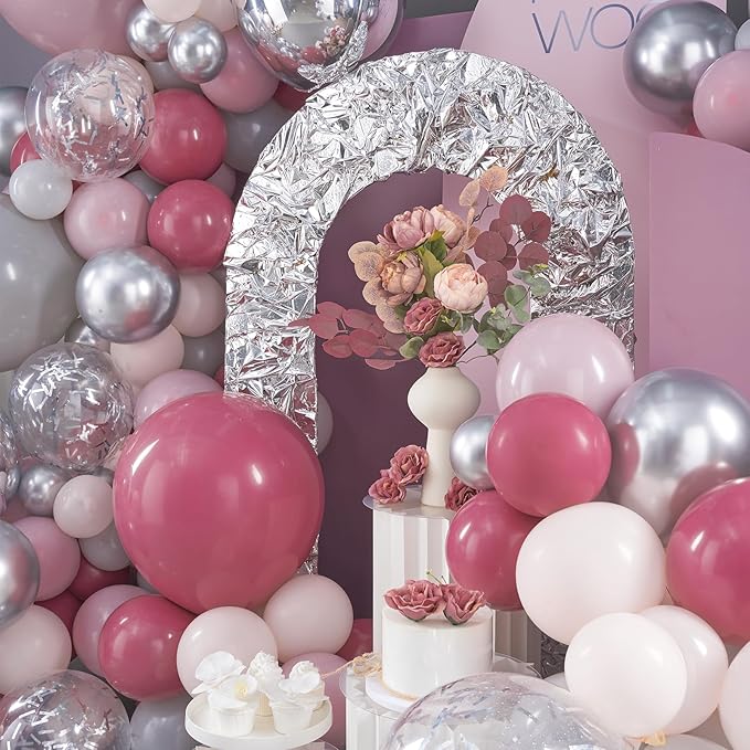 PartyWoo Pink Balloon Arch Kit Garland 142pcs Different Sizes of 18 12 10 5 Inch Magenta Fuchsia Light Baby Pastel Pale Pink Peach Gray Silver Balloons for Baby Shower Birthday Party Decorations