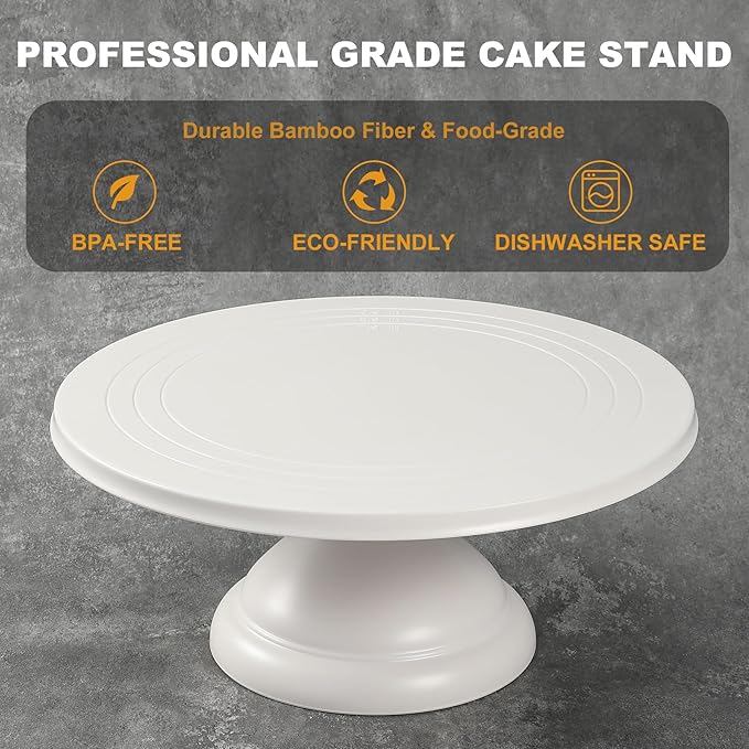 ECOWAY Bamboo Fiber Cake Stand 12 Inch with Cake Spatula, Black Round Cupcake Stand Large Dessert Stand, Cake Decorating Display Stand for Birthday Parties, Weddings, Baby Shower and Other Events