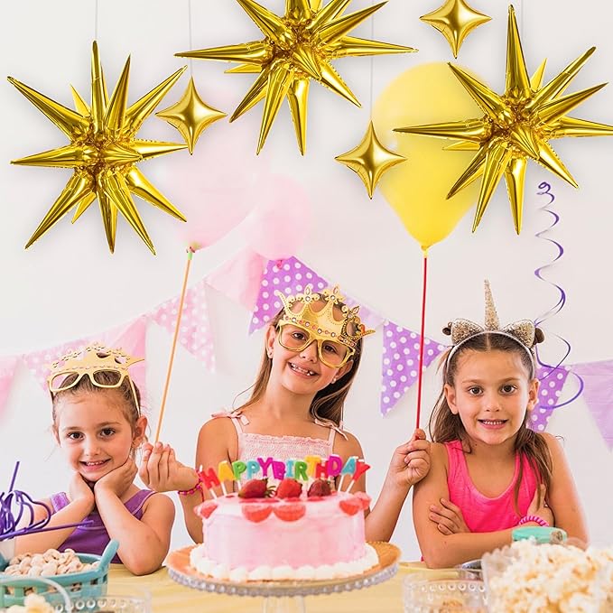 TONIFUL 18Pcs 22Inch Gold Large Explosion Star Mylar Balloons and 10Inch Four Pointed Star Balloons Set for Christmas New Year Birthday Wedding Bridal Shower Anniversary Photo Booth Supplies