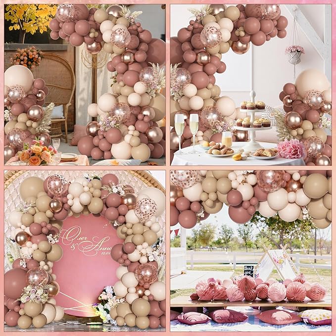 Ouddy Party Neutral Pink Brown Nude Balloons Garland Arch Kit, Different Sizes 18 12 10 5 Inch Beige Tan Dusty Rose Blush Pink Latex Confetti Balloon for Birthday Baby Shower Wedding Party Decorations