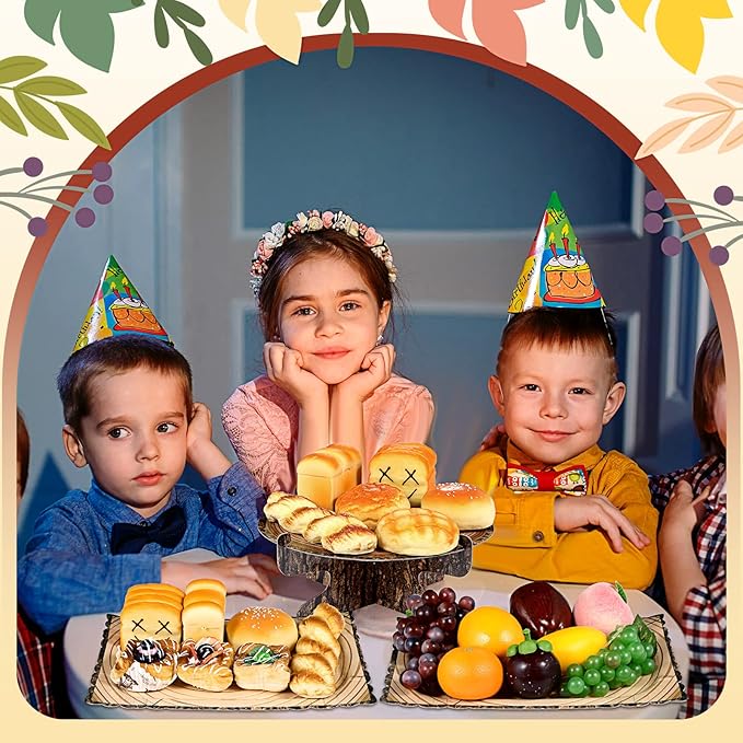 Sawysine 7 Pcs Woodland Cupcake Stand Set Woodland Baby Shower Decorations 3 Tier 2 Wooden Cupcake Stand 1 Rustic Cake 4 Rectangle Serving Tray Birthday Western Camping Hunting Supplies(Rectangle)