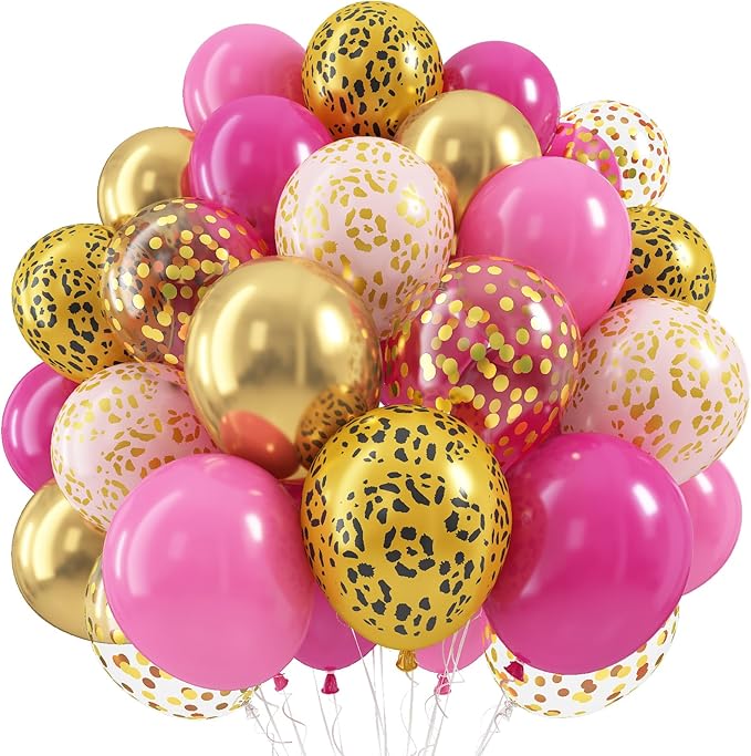 Hot Pink Cheetah Balloons, Pastel Pink Metallic Gold Leopard Print Balloons & Confetti Balloon, Jungle Animal Balloon Cheetah Decorations for Girls Birthday Bachelorette Party Safari Baby Shower Decor