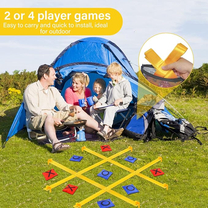 Giant Tic Tac Toe Outdoor Games for Kids Adults Family, Portable Tic Tac Toe Bean Bag Toss with 10pcs Bean Bag, Large Outdoor Lawn Backyard Games Carnival Field Day Game
