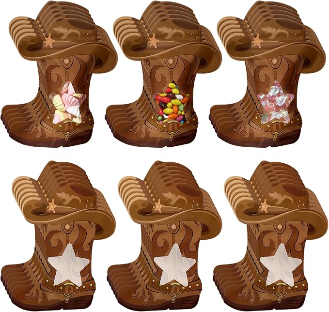 Resurhang 60 Pcs Cowboy Boots Zipper Treat Bags Wild West Food Goodie Gifts Bags Resealable Western Theme Party Snack Candy Containers for Cowboy Birthday Bachelorette Baby Shower Supplies