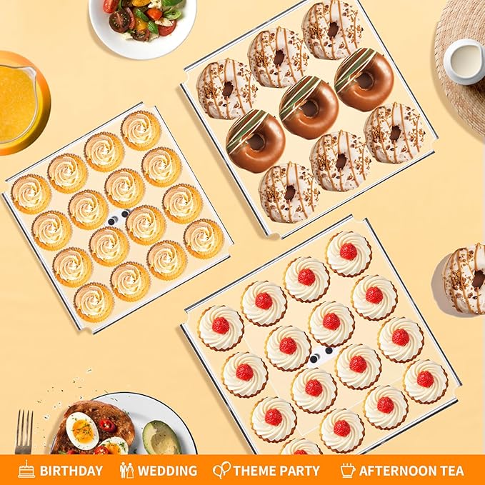 3 Tiered Serving Tray Set for Entertaining, 9" Acrylic Dessert Stands, Cupcake Stand Buffet Risers for Wedding Birthday Party Baby Shower