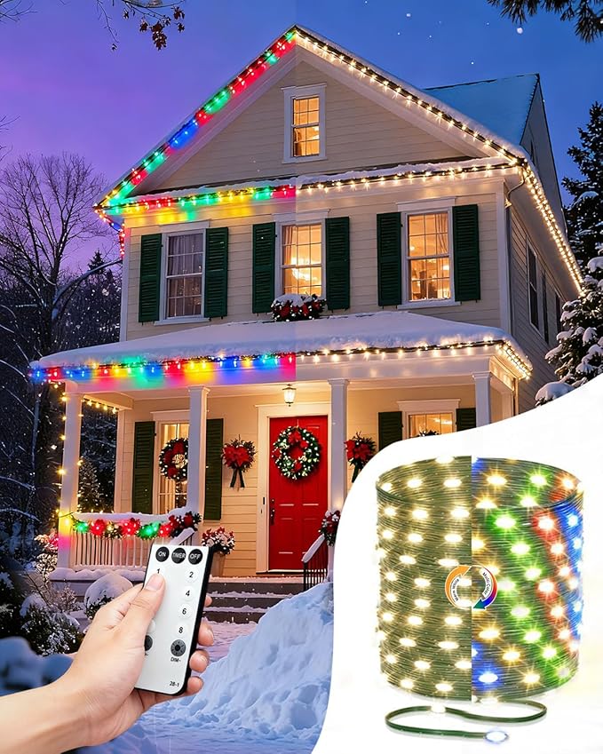 Outdoor String Lights, 328FT 1000 LED Fairy Lights, IP65 Waterproof Outside with Remote, 8 Lighting Modes Dimmable Timer Hanging LED Lamp for Camping Garden Patio Christmas Decor Yard Fence Tree