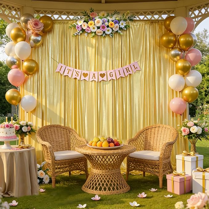 20x10ft Gold Backdrop Curtains Glitter Sequin Photo Backdrop Curtain Fabric Gold Shimmer Drapes Backdrop Bridal Baby Shower Wedding Birthday Party Photography Backdrops Photoshoot 5x10FT, 4 Panels