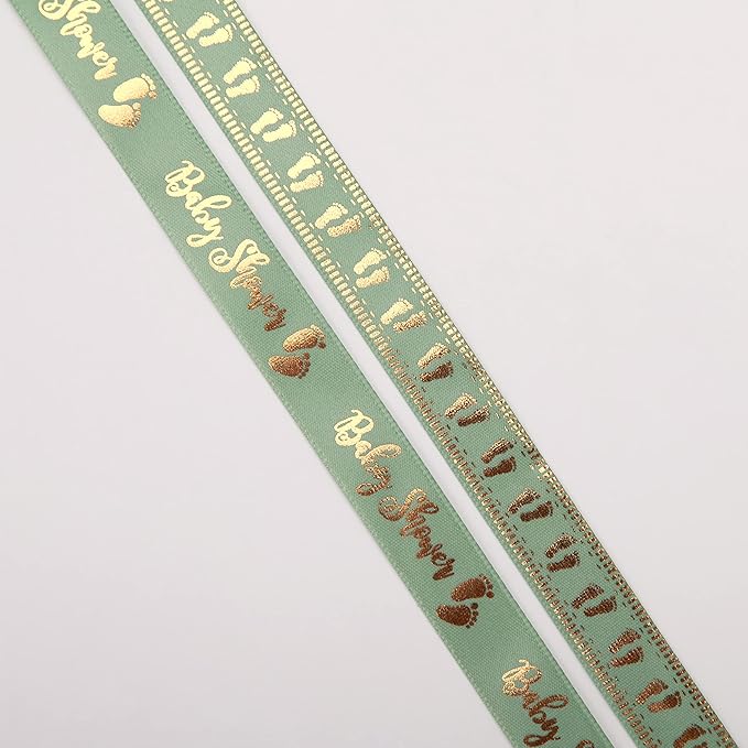 Meseey 20 Yards Baby Ribbon Foot Print Sage Green Ribbons for Crafts Cake Baby Shower Birthday,Gift Wrapping, Party Decoration (sage Green)