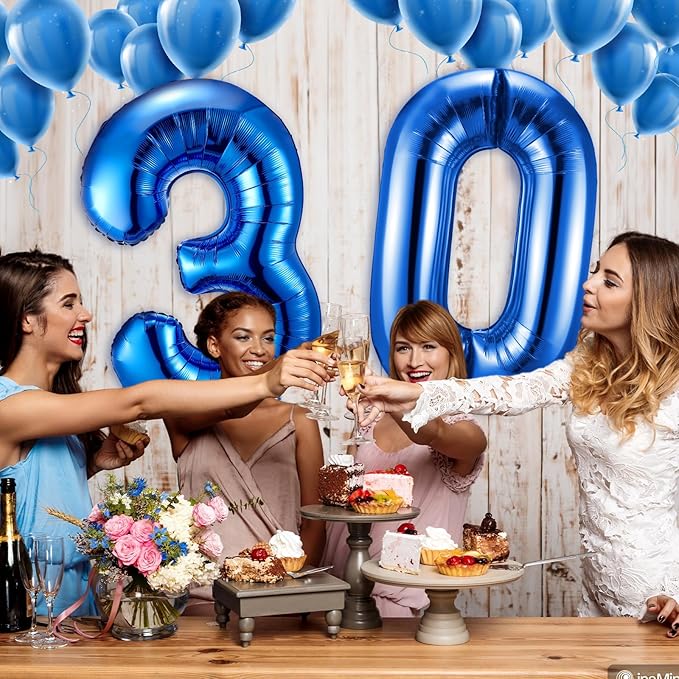 Gejoy 40 Inch Number 30 Balloons Jumbo 30 Foil Giant Number 30 Balloons for 30th Birthday Party Decorations and Rip to My 20s Anniversary Event(Blue)