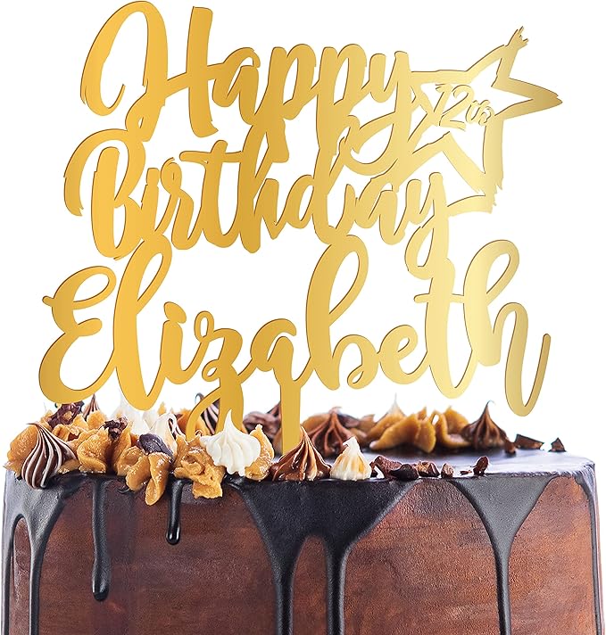 Personalized Birthday Cake Topper - Happy Birthday Cake Toppers w/Name and Star - Custom Acrylic Cake Decorations, Birthday Cake Topper for Birthday Party - 3 Mirrored Acrylic Colors
