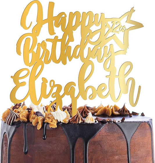 Personalized Birthday Cake Topper - Happy Birthday Cake Toppers w/Name and Star - Custom Acrylic Cake Decorations, Birthday Cake Topper for Birthday Party - 3 Mirrored Acrylic Colors