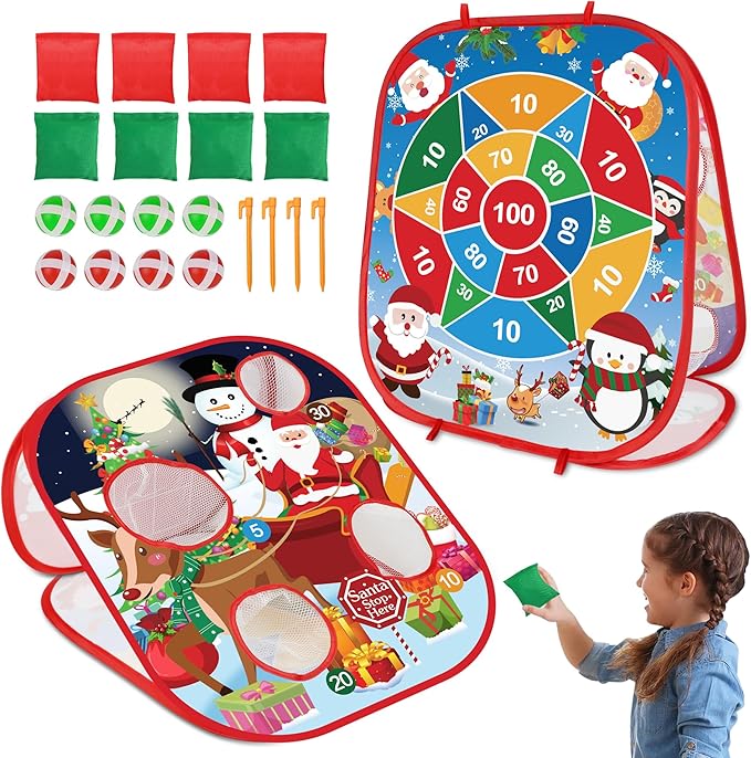 Christmas Bean Bag Toss Games for Kids Adults, Christmas Party Games for Families Outdoor Indoor Holiday Dart Board for Kids Carnival Games Toys Christ mas Party Favors Gifts for Boys Girls Yard Games