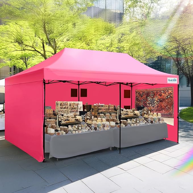 Quictent 10x20 Heavy Duty Pop up Canopy Tent with 3 Removable Sidewalls, Commercial Grade Instant Shelter with Wheeled Bag for Outdoor, Parties, Markets, 600D PU Coated UPF 50+ Sun Shield