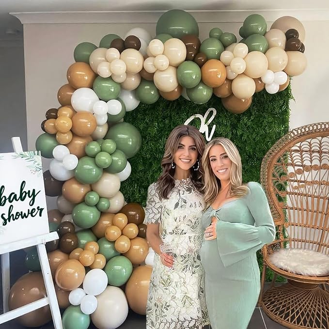 BAUANOOY Green and Brown Balloons, 60pcs 12 Inch Safari Balloons with Sage Green Brown Nude Metallic Gold Latex Balloon for Jungle Forest Baby Shower Birthday Party Decorations