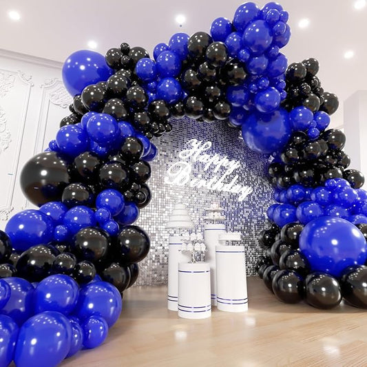 Blue and Black Balloon Arch Kit - 154Pcs 5 10 12 18 inch Royal Blue and Black Balloon Garland Kit for Boys Birthday Graduation New Years Baby Shower Halloween Supplies Party Decorations