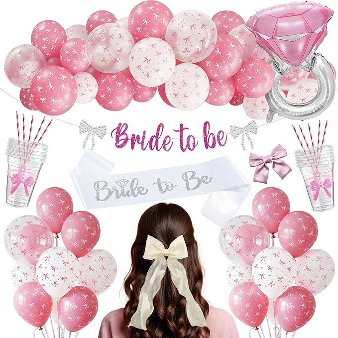 KatchOn, Bride To Be Decorations Kit - Pack of 115 | Ring Balloon, Pink Balloons Arch | Bride to Be Banner, Bachelorette Party Supplies for Bachelorette Party Decorations | Bridal Shower Decorations