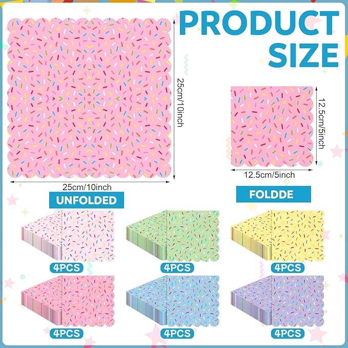 Mimorou 48 Pcs Donut Plates and Napkins Party Supplies Confetti Sprinkle Paper Plates Disposable Cocktail Napkins for Sprinkle Ice Cream Party Supplies Baby Shower Decorations for 24 Guest (Scalloped)