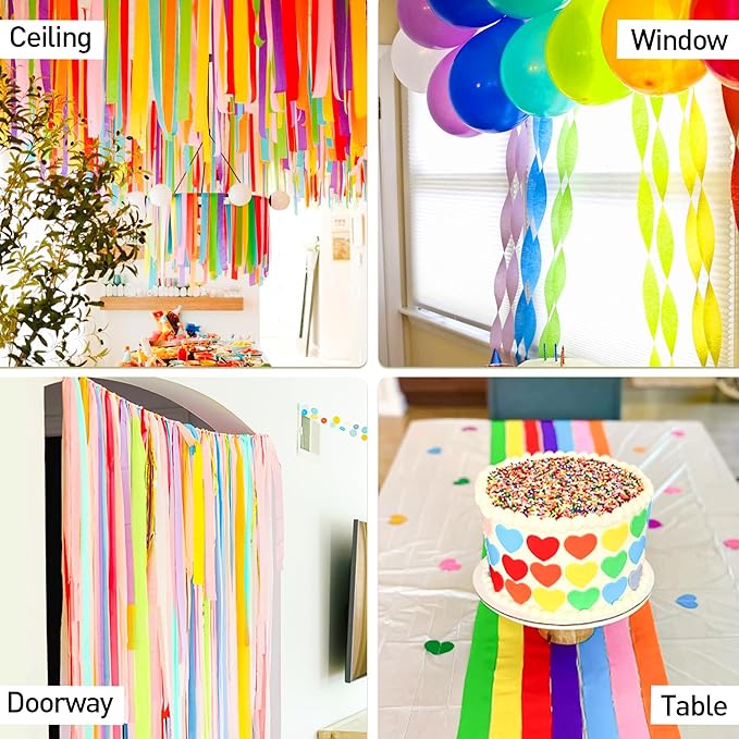 Crepe Paper Streamers, 12 Rolls Party Streamers, 6 Colors 984 Ft Streamers Party Decorations for Birthday, Wedding, Baby Shower, Holiday, DIY Crafts, Backdrop
