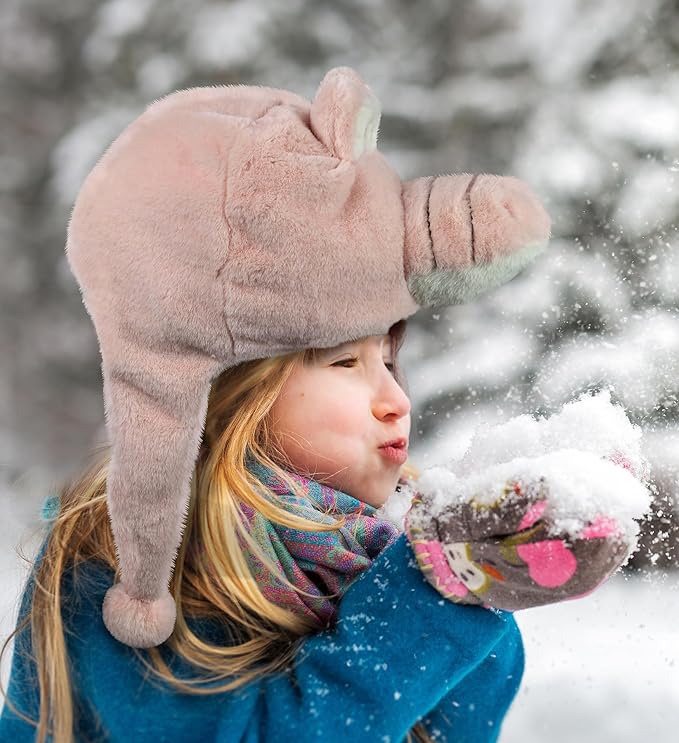 DolliBu Plush Hat – Super Soft Fleece Stuffed Animal Beanie with Ear Flaps, Cozy Warm Winter Hat for Kids – One Size