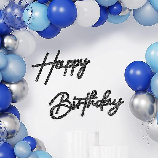 CANREVEL Happy Birthday Sign for Backdrop, Glitter Felt Black Happy Birthday Banner, Black Birthday Party Decorations for Girl Boy Women Men, Wall Decor Balloon Arch Photo Prop
