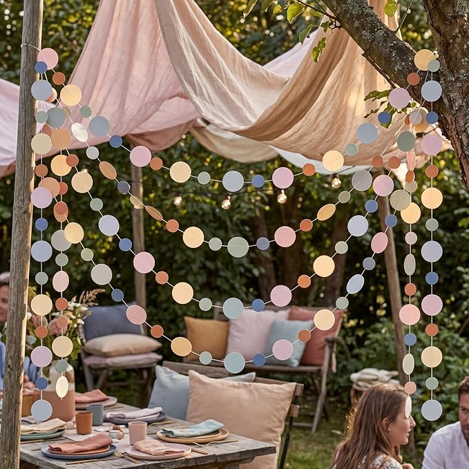Outus 10 Pieces Colorful Circle Garland Banner Hanging Paper Dot Decorations for Classroom, Birthday Party, Baby Shower, Wedding Backdrop & Photo Booth Graduation Decor (Boho Color)