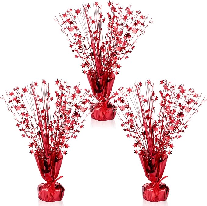 Crowye 3 Pieces Metallic Foil Spray Centerpiece Birthday Table Decoration Star Burst Centerpieces Graduation Table Decor for Birthday 2026 Party Holiday(Red)