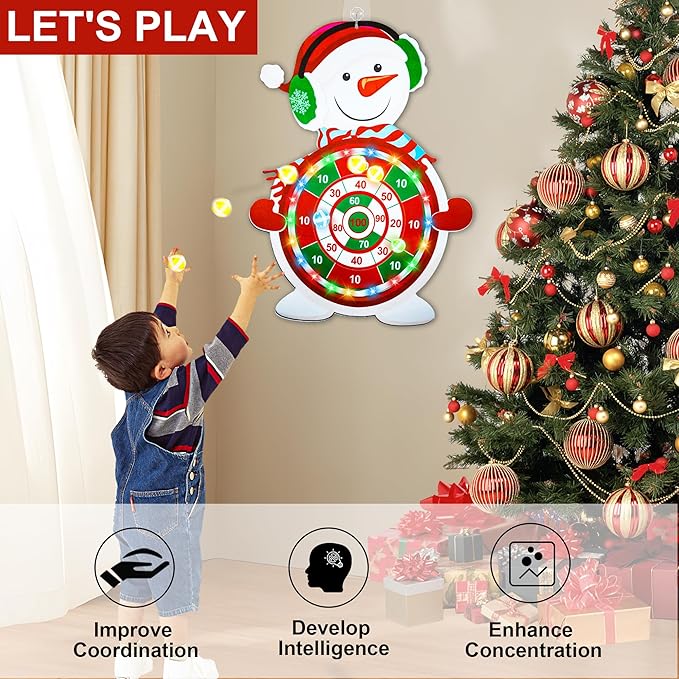 Christmas Games for Families, Light Up Dart Board for Kids Adults with 12 Sticky Balls Christmas Party Games Outdoor Indoor Yard Holiday Carnival Games Toys Christmas Party Favors Gifts for Boys Girls
