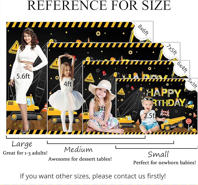 Mocsicka Construction Birthday Party Backdrop Dump Truck Birthday Background for Boys Digger Zone Construction Party Decorations Cake Table Banner (Black-Yellow, 8x6ft(96x72 inch))