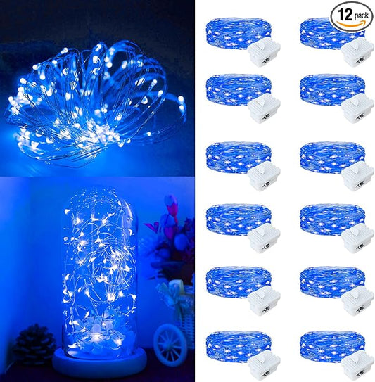 12Pack Fairy Lights Battery Operated, 7ft 20 LED 3 Modes Speed Twinkle Mini String Lights Waterproof Silver Wire Firefly Starry Lights for Mason Jars Wedding Party Christmas Decorations