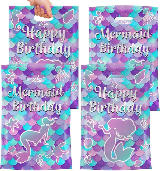 40Pcs Mermaid Birthday Party Favor Bags, Mermaid Goodie Bags with Handles,Ocean Mermaids Gift Candy Treat Bag for Kids Girls Baby Shower Mermaids Themed Under the Sea Party Decorations Supplies Favors
