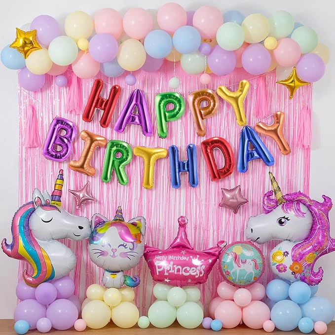 CANREVEL Happy Birthday Banner 13pcs 16 Inch Mylar Foil Letters Balloons Birthday Party Decorations for Kids and Adults - 3D Rainbow