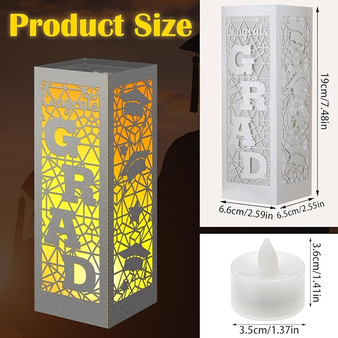 Rossesay 6 Pcs Graduation Table Centerpieces Boxes Class of 2026 Graduation Lanterns for Centerpieces with LED Candles Congrats Grad School College Photo Props for Party Table Decoration (Silver)