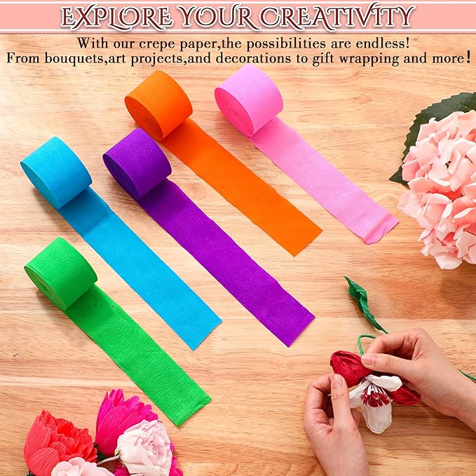 Pasimy 36 Rolls Crepe Paper Streamers Rainbow Party Streamers 1.8 Inch x 82 Ft/roll for Birthday Decorations DIY Crepe Paper Decorations Supplies Baby Shower Wedding Ceremony(Rainbow Colors)