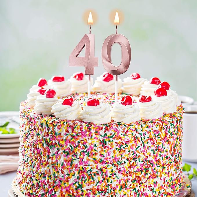 BBTO 40th & 4th Birthday Candles Number Candles Cake Topper Decoration for Birthday Wedding Anniversary Celebration Supplies(Rose Gold)