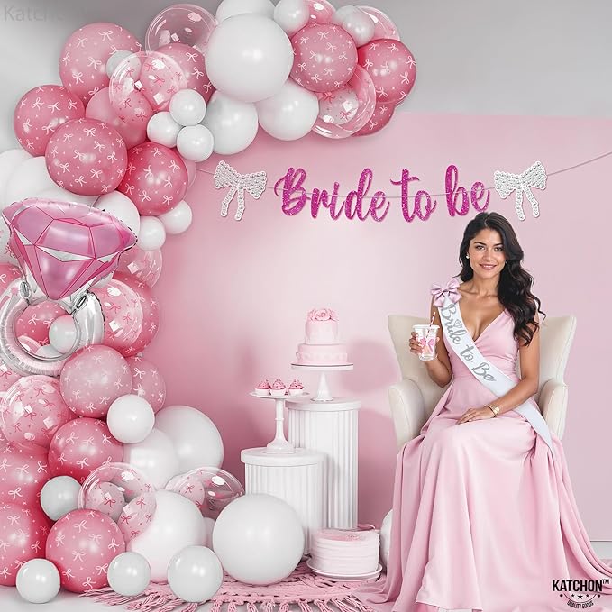 KatchOn, Bride To Be Decorations Kit - Pack of 115 | Ring Balloon, Pink Balloons Arch | Bride to Be Banner, Bachelorette Party Supplies for Bachelorette Party Decorations | Bridal Shower Decorations