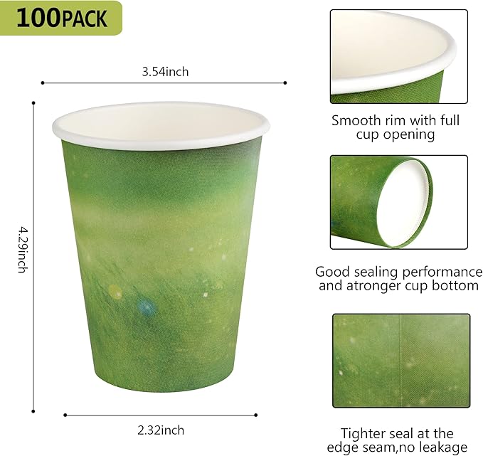 Yes!Fresh Special Green Grass Design, Disposable Hot Paper Cup,Eco-friendly,100% Blodegradable&Compostable, (12 oz,100 Count,No lids)