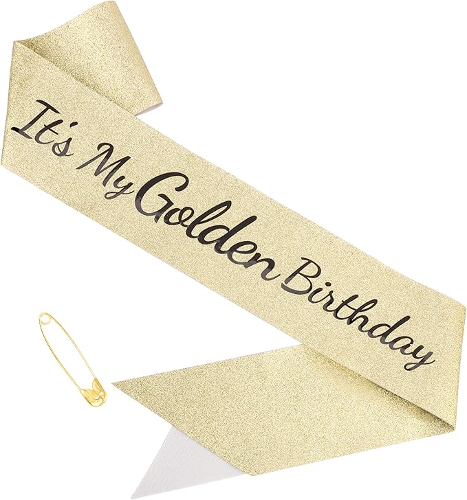 It's My Golden Birthday Sash - Gold Glitter with Black Foil Birthday Sash for Women Girls Funny Party Favor Supplies Accessories